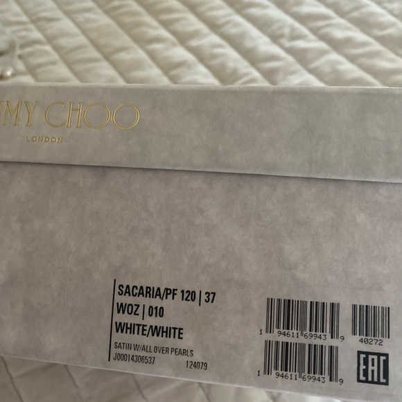 New Sacaria 120 White Satin Platform Sandals with All-Over Pearl Embellishment - Picture 15 of 16